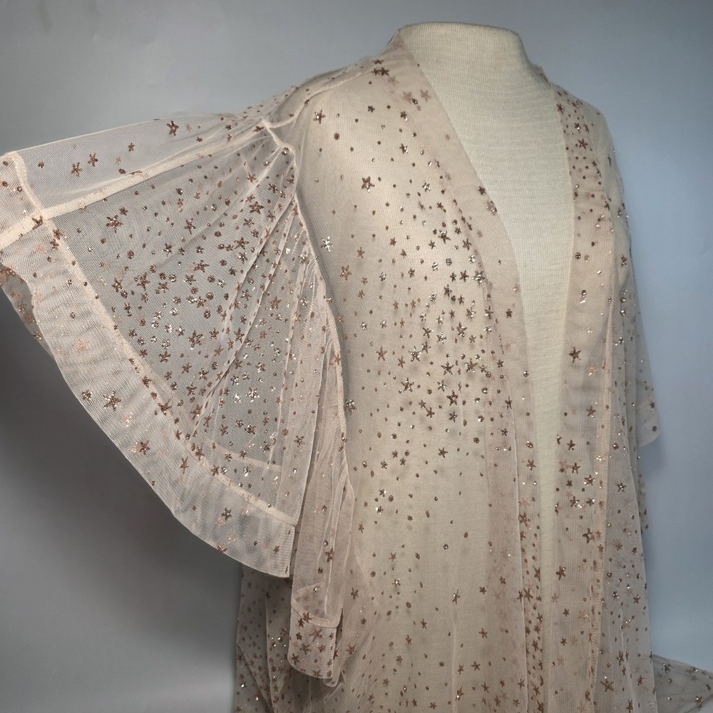 Victoria's Secret M/L Sheer ROBE Dream‎ Angels Kimono Rose Gold Glittered Stars